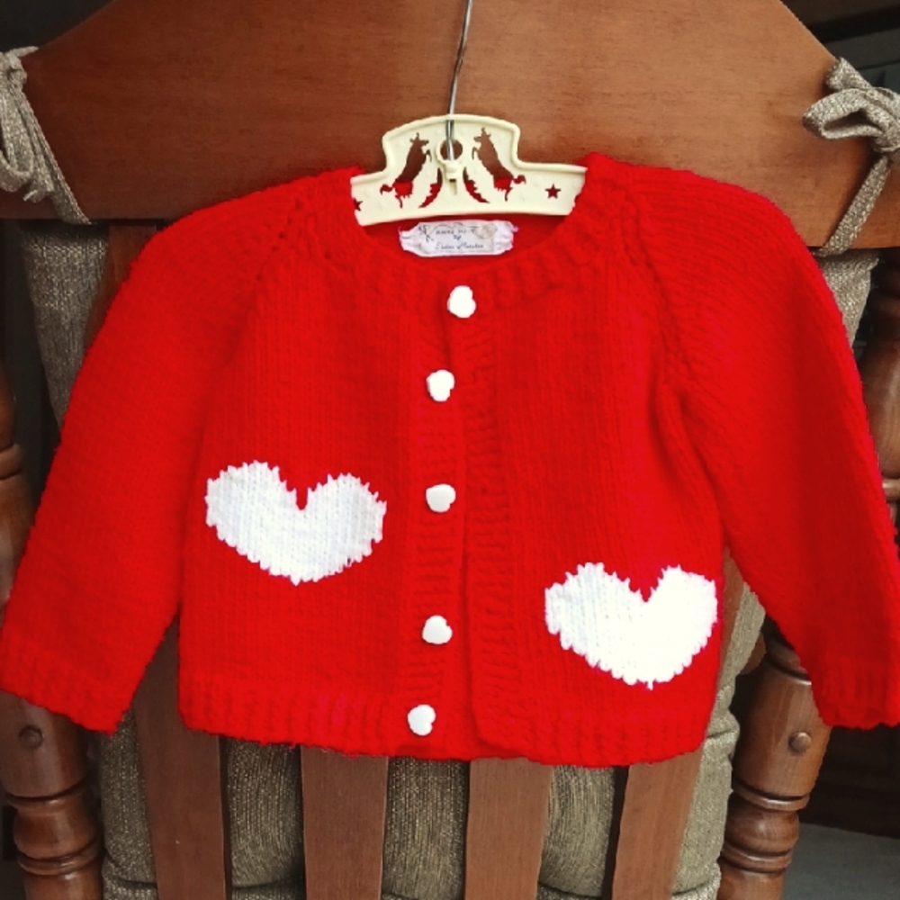 Red Knit Cardigan with Hearts